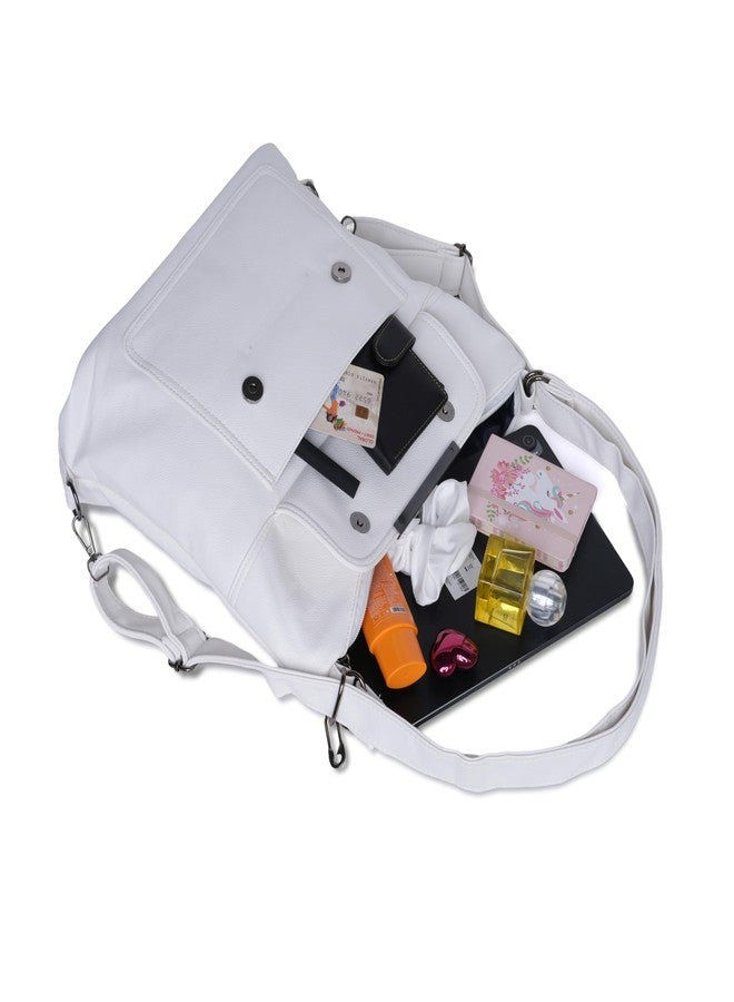 SANTORINI VersaHobo 2-in-1 Convertible Handbag & Backpack for Women | 2 Main Compartments, Front Magnetic Flap & Rear Zipper Pocket, Zipper Closure | Office, college, daily use (White) - Image 4